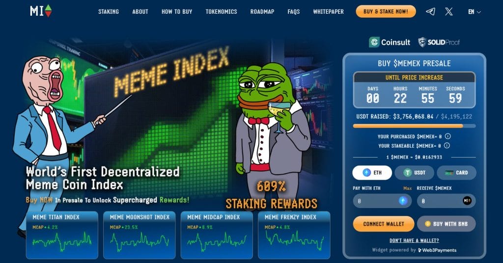 Meme Index (MEMEX) presale website.