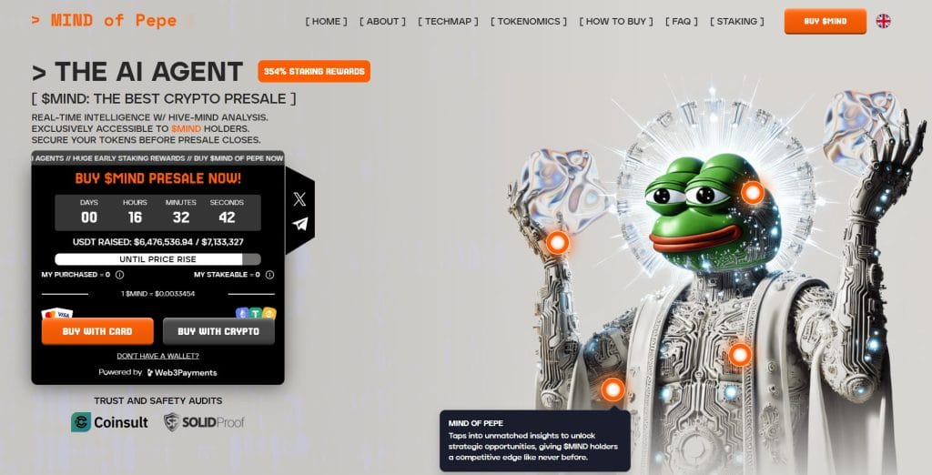 MIND of Pepe (MIND) altcoins presale website.
