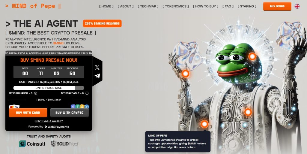 MIND of Pepe (MIND) crypto presale website.